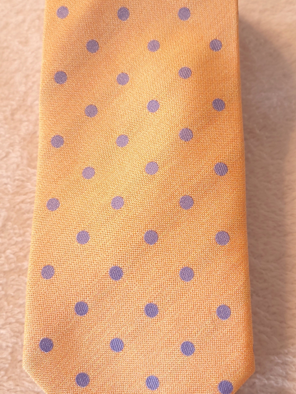 Bruno Marchesi Handmade Woven 100% Silk Pointed Tie Orange W/ Blue Dots 60"